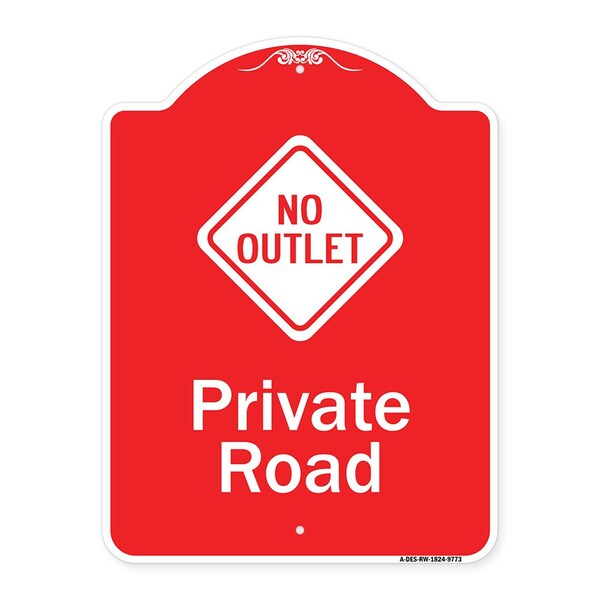 Private Road With No Outlet Symbol Heavy-Gauge Aluminum Architectural Sign, 24" H, RW-1824-9773